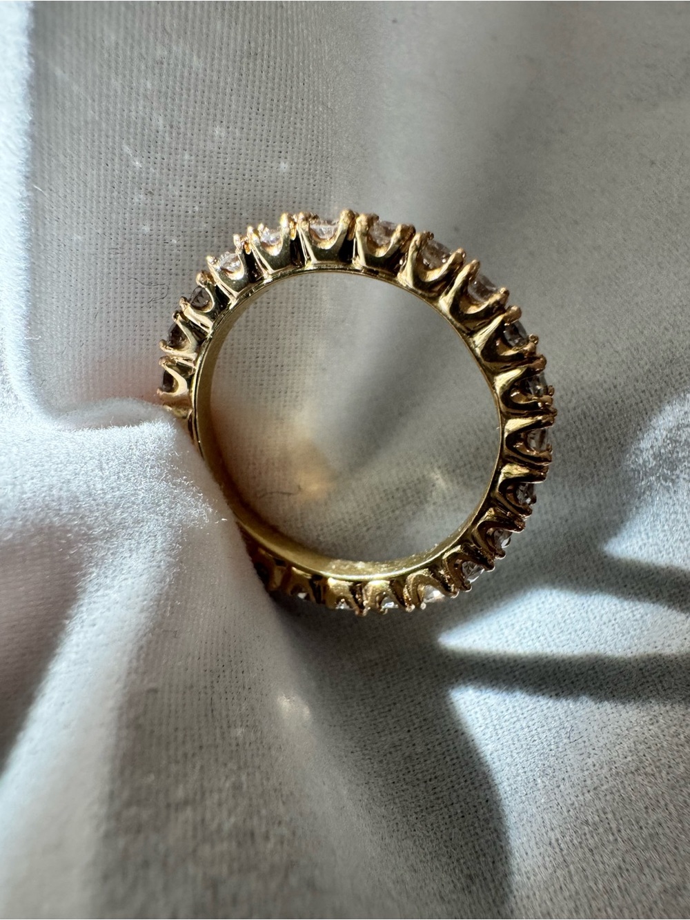 14K Solid Gold Diamond Eternity Band - Sparkling Gold Diamond Ring - Picture 5 of 12